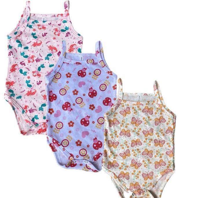 Kit 3 Body infantil menina bebê regatinha alcinha regada de 100% algodão Frequinho roupa verão Estampas Infantis