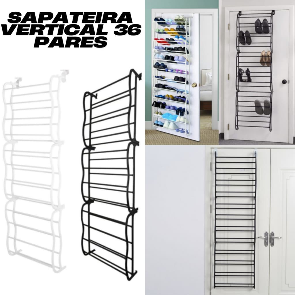 Sapateira Vertical de Parede Porta 36 Pares Preta Branca Compacta Organizadora Calçados