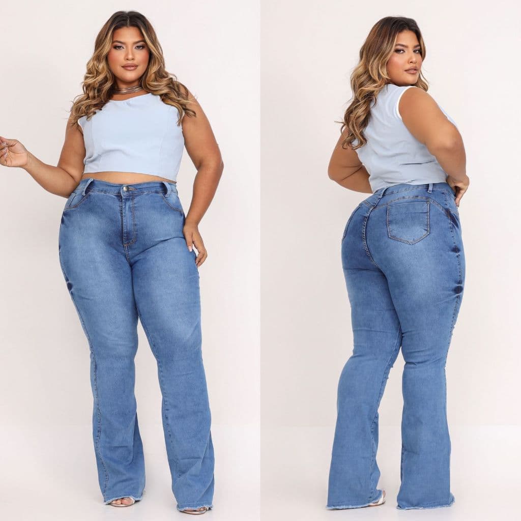 calça flare clara feminina jeans com elastano levanta bumbum