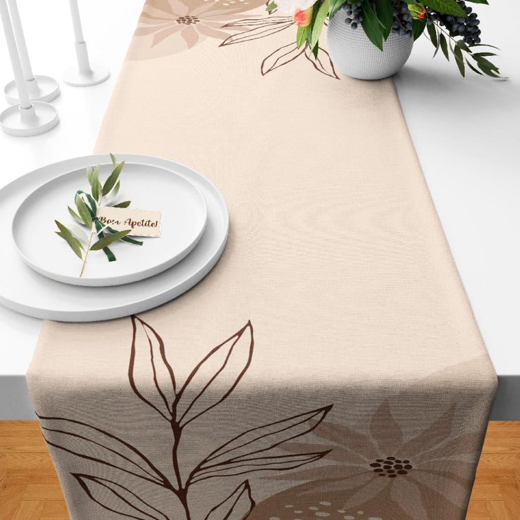 Trilho Caminho de Mesa Exclusivo Decorativo Tamanho 110X35cm Terra e Folhas