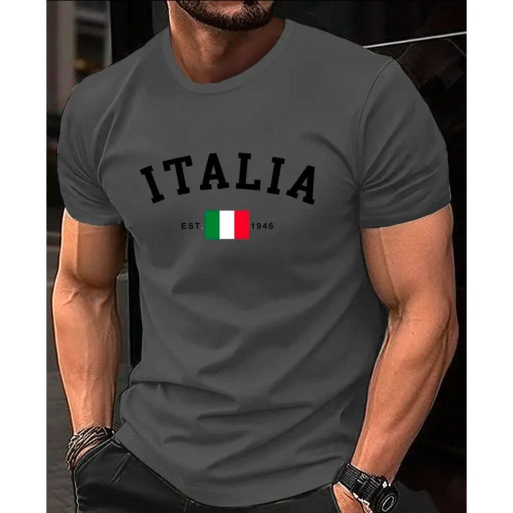 Camiseta masculina ITALIA Gola Redonda Manga Curta Algodão Moda Basica, Praia ,Verão  Todos Os Estilos