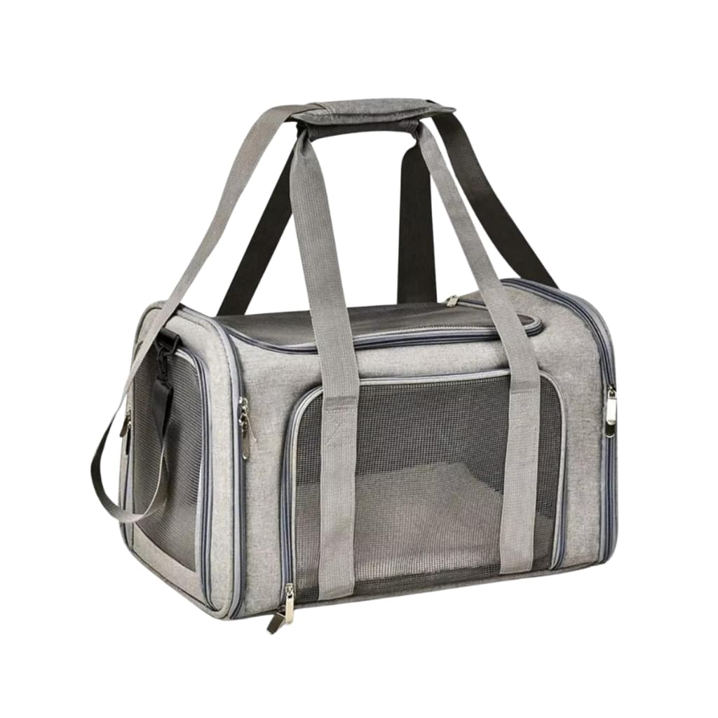 Bolsa Transporte Pet 50x35x32cm Cinza Viagem Avião Carro Cães Gatos