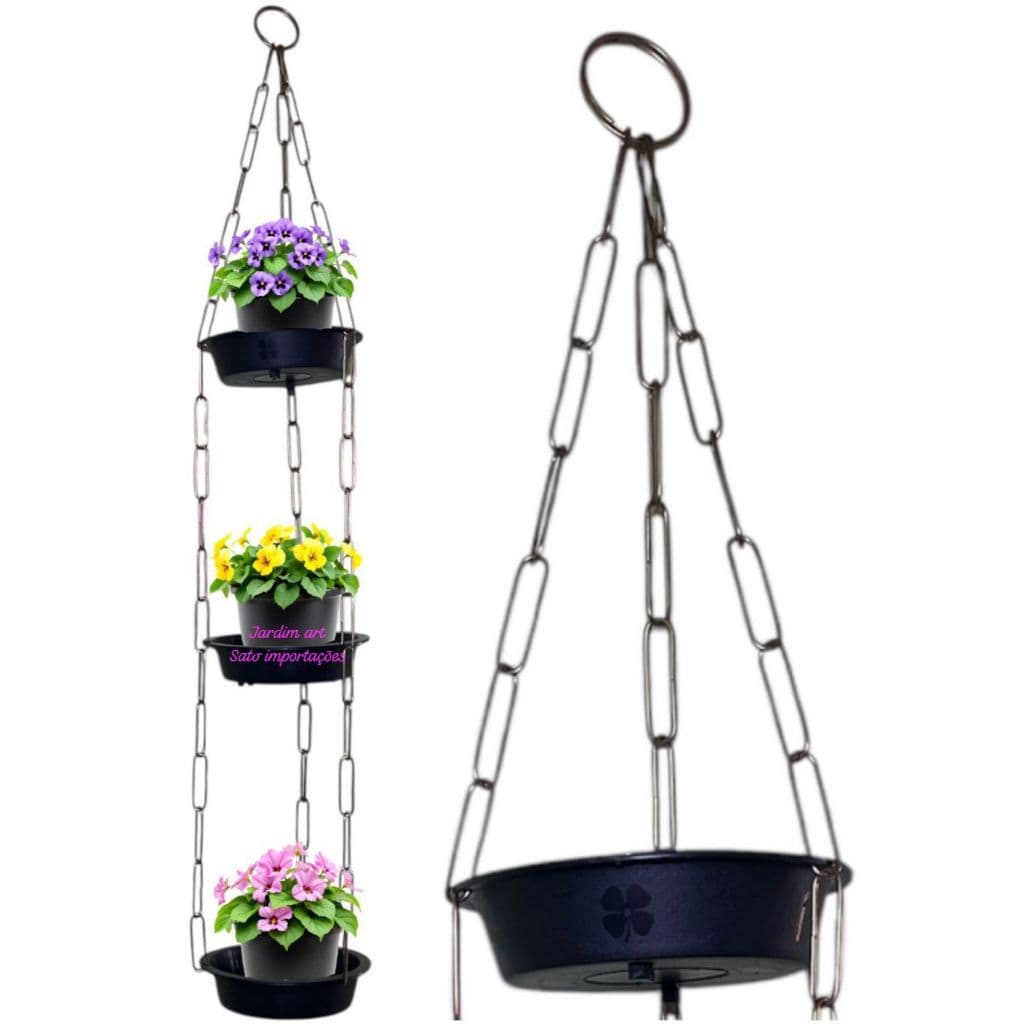Porta-Plantinhas Pendente de 3 Camadas para Jardim Interno