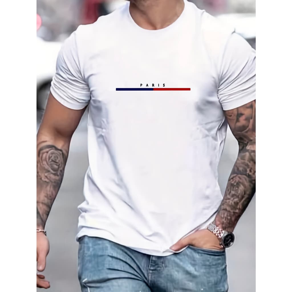 Camiseta Masculina 100% algodão Estampa Frente Paris Gola Redonda