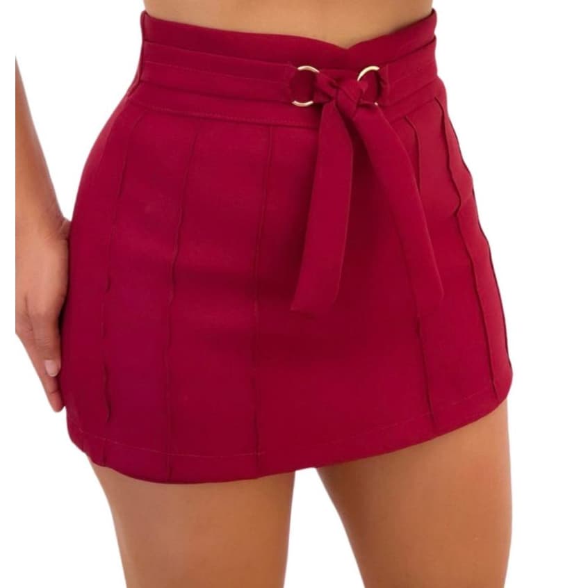Short Saia Feminino com Laço Amarração Argola  Detalhe frontal Do M Ao GG