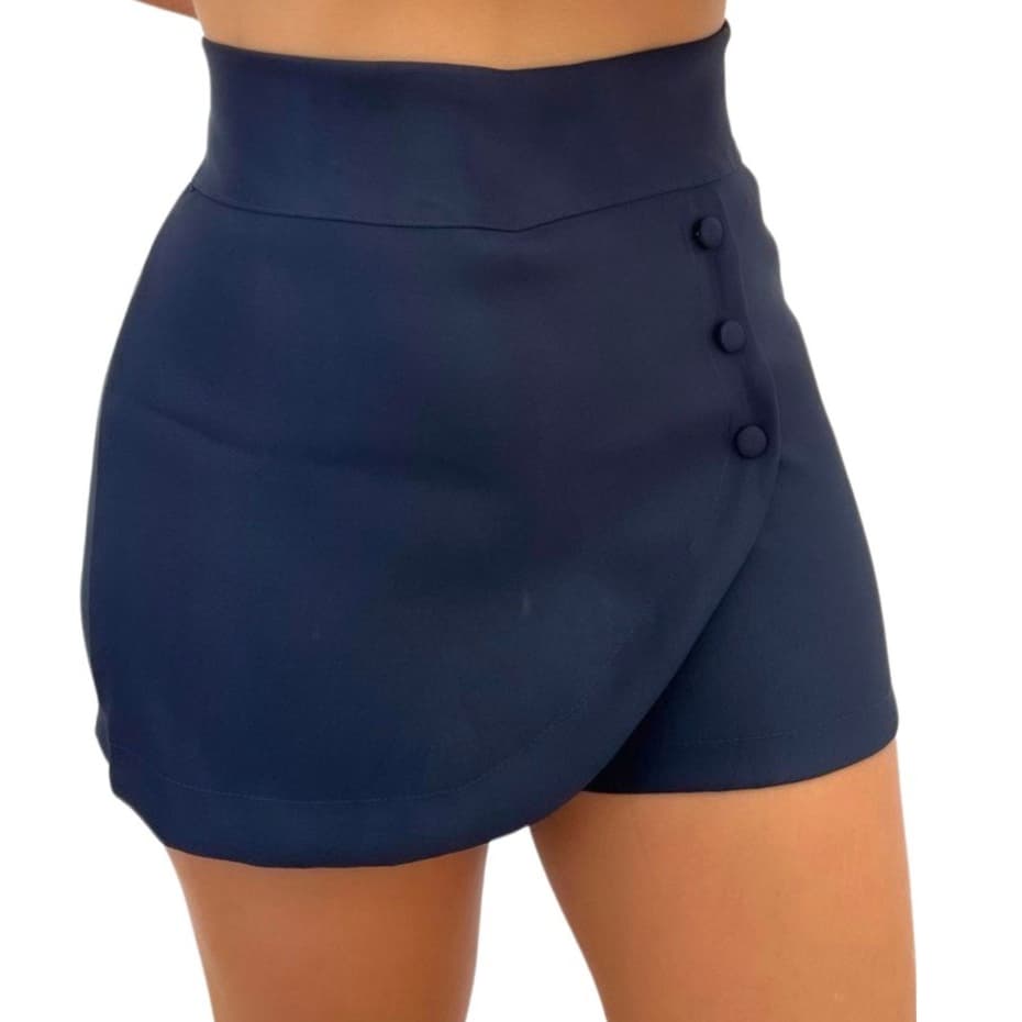 Short Saia bengaline 3 botões Bermudinha Bengaline Feminino botões cobertos
