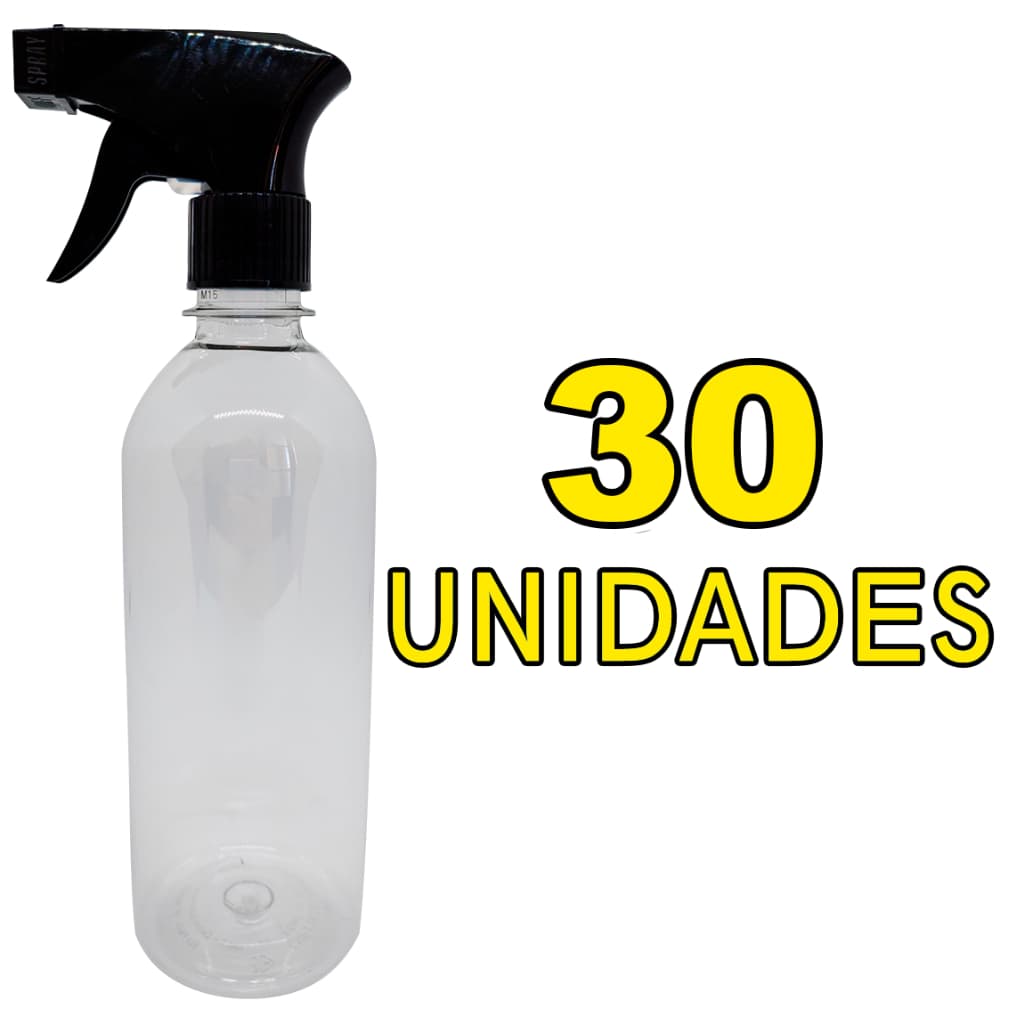 Kit 30 Garrafinhas Pet Para Limpeza Doméstica + Gatilhos Borrifadores Pretos