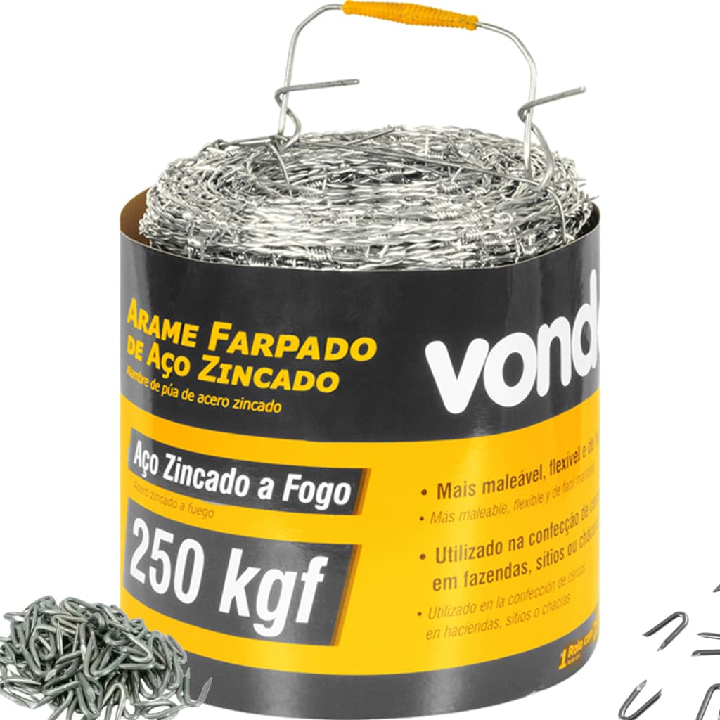 Arame Farpado Galvanizado 250m Resistente Durável Cm Grampos