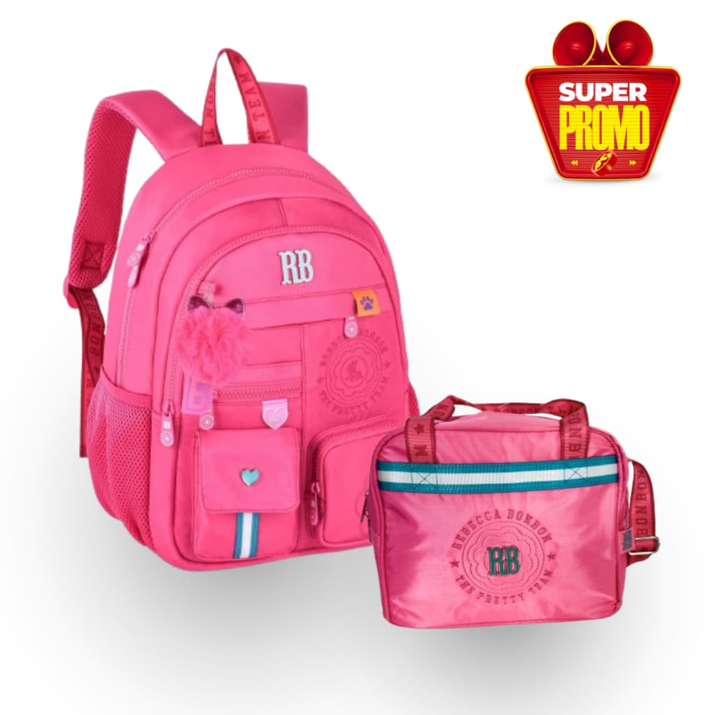 Kit Mochila Com Lancheira Rebecca Bonbon Nylon Com Bordado Feminino