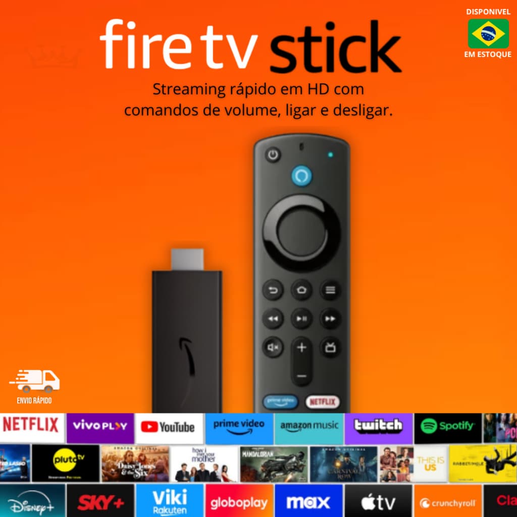 Novo Amazon Fire Stick TV Full HD 3ª Geração Alexa Comando de Voz Original - Com Teclas Volume