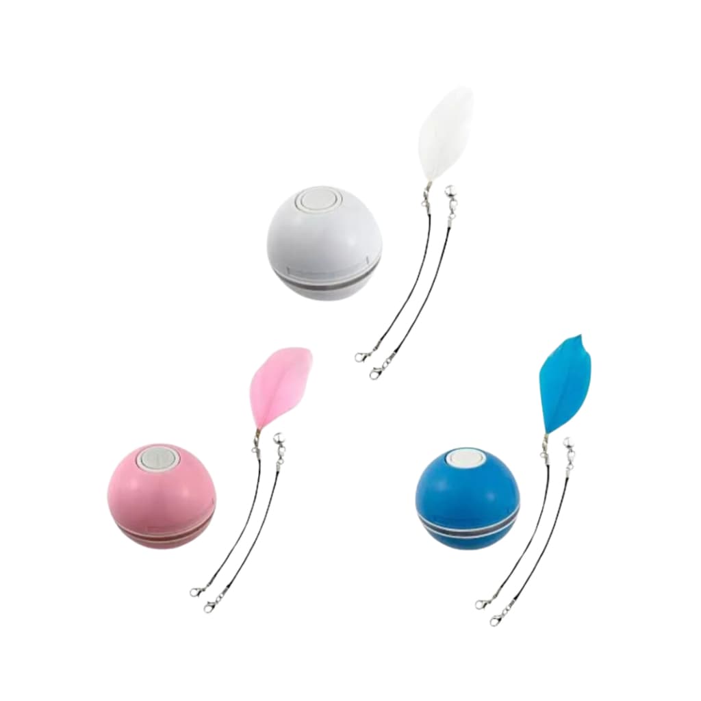 Bolinha Brinquedo Giratório Interativo Pena Guizo USB P/ Pet Cães Gatos