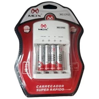CARREGADOR DE PILHAS PALITO (AAA), COMUNS (AA) E BATERIAS (V9) MOX