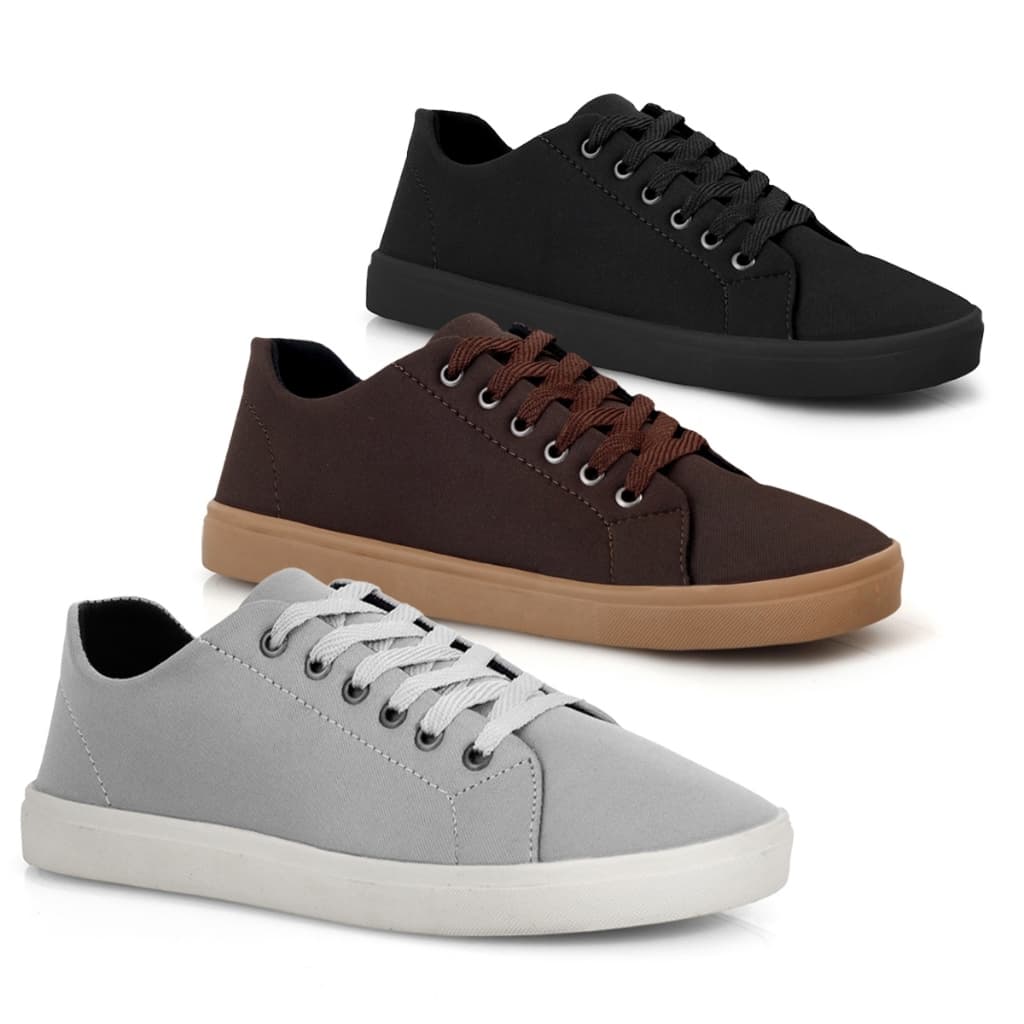 Sapatenis Masculino Kit 3 Pares Tenis Casual Confortavel Leve Macio Versatil Moda Estilo Dia a Dia