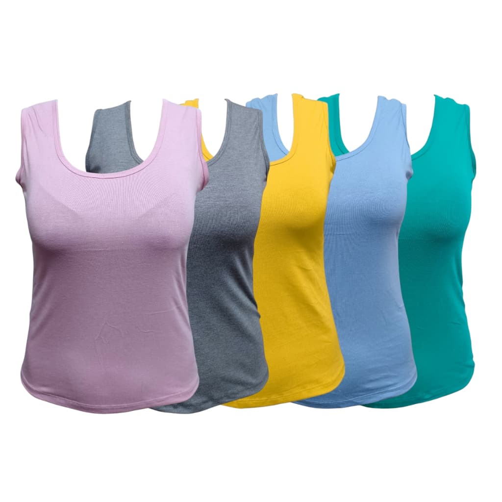 Kit 5 Regatas Plus Size Alça Larga Blusinha Básica Feminina Primavera Verão Cores Sortidas