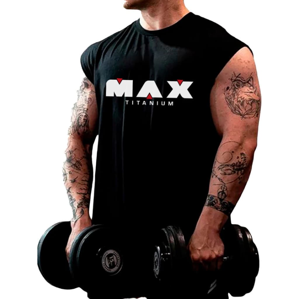 Camisa Camiseta Regata Masculina Oversized Max Preto Algodão Estampado Machão