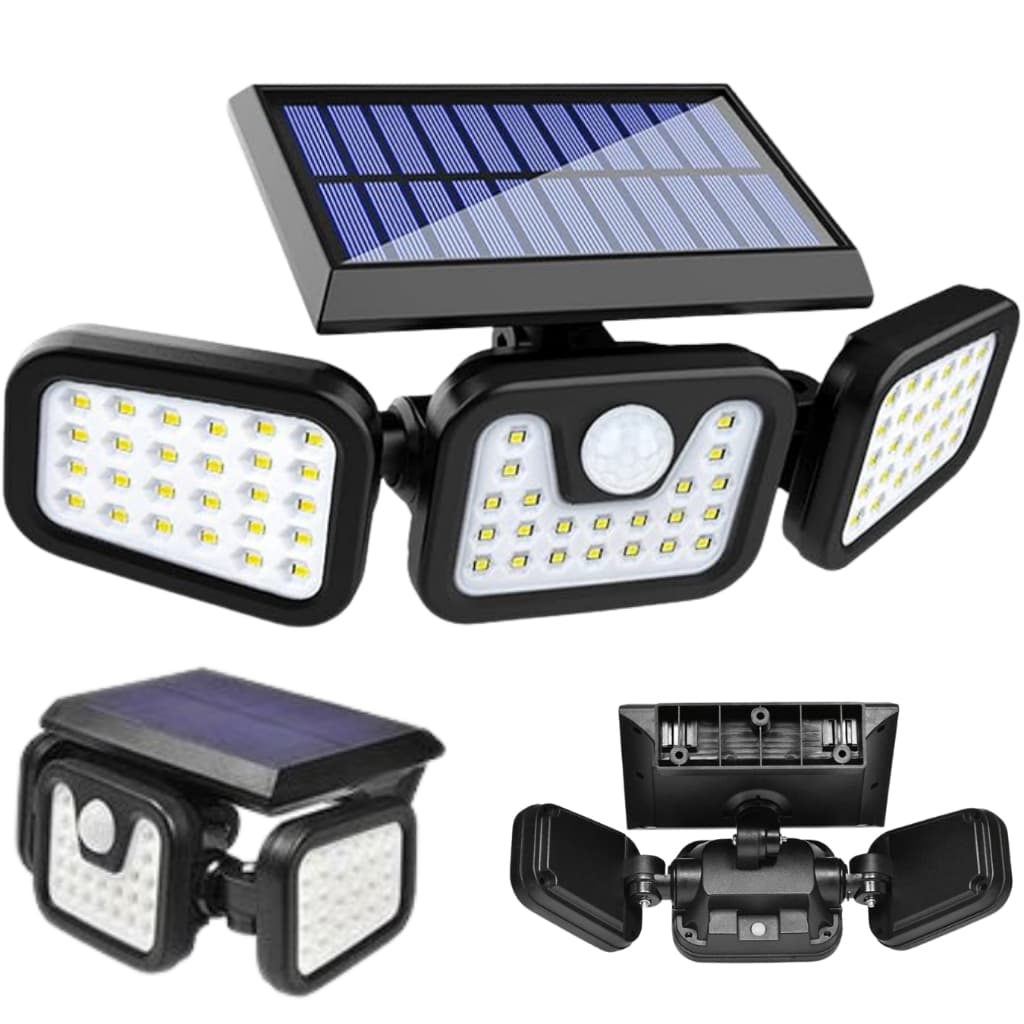 Luminária Solar Led Trio Com Sensor Prova D'Água Refletor Parede Solar Luminária para Jardim Solar