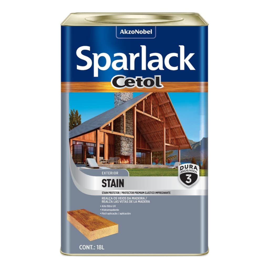 Cetol Stain Natural Acetinado Base Solvente Sparlack 18 litros 3 Anos Protetor para Madeira e Decks