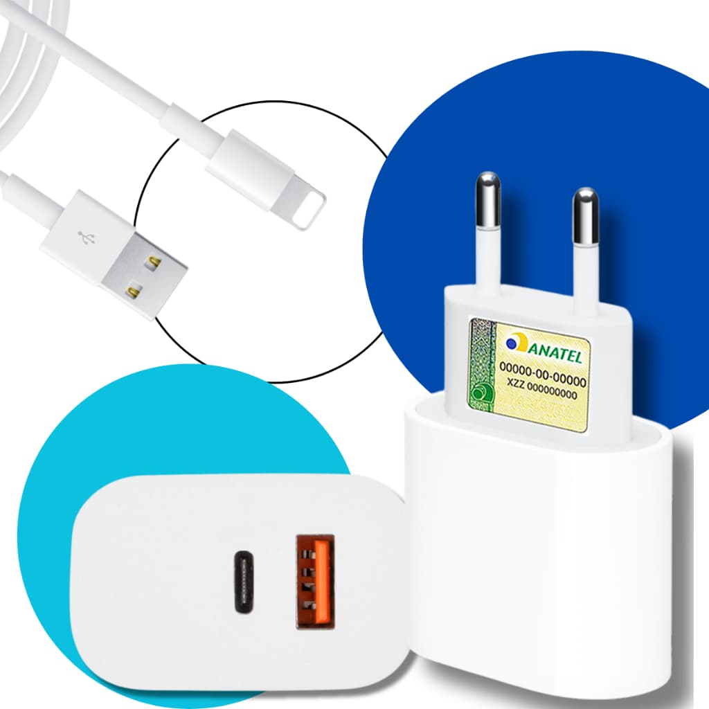 Kit Carregador Turbo 40W Original com Carregamento Rápido Para iPhone 6 7 8 X XR 11 12 13 14 Pro Max