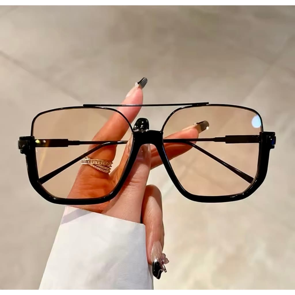 Óculos de Sol Feminino Quadrado Grande Meia Armação Vintage Retro Transparente com Proteção UV400