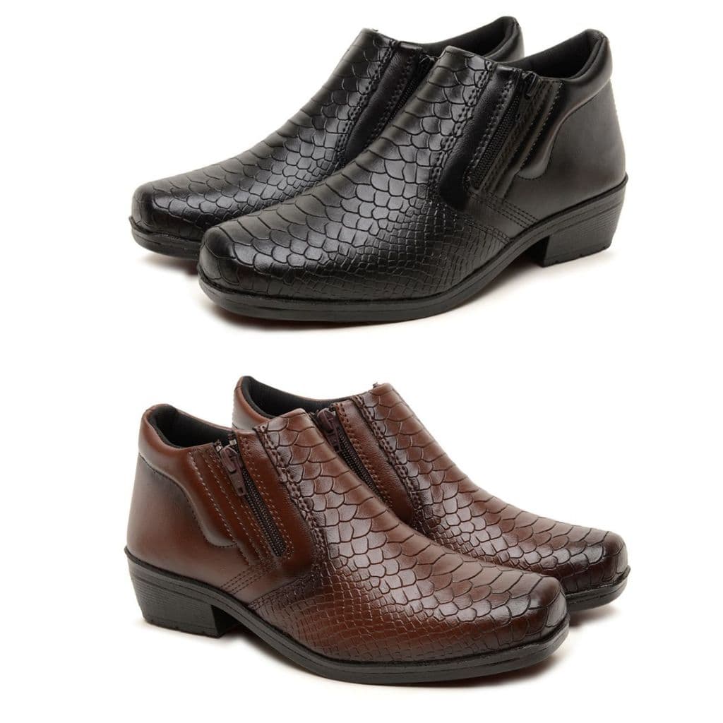Kit 2 pares De Bota Masculina PRETO/CAFÉ Social Com  Zíper Lateral Escamado Modelo Exclusivo