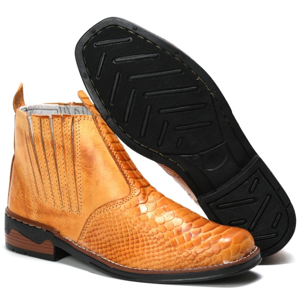 Bota Botina de Couro Legitimo Sola Látex Reforçada Modelo Country