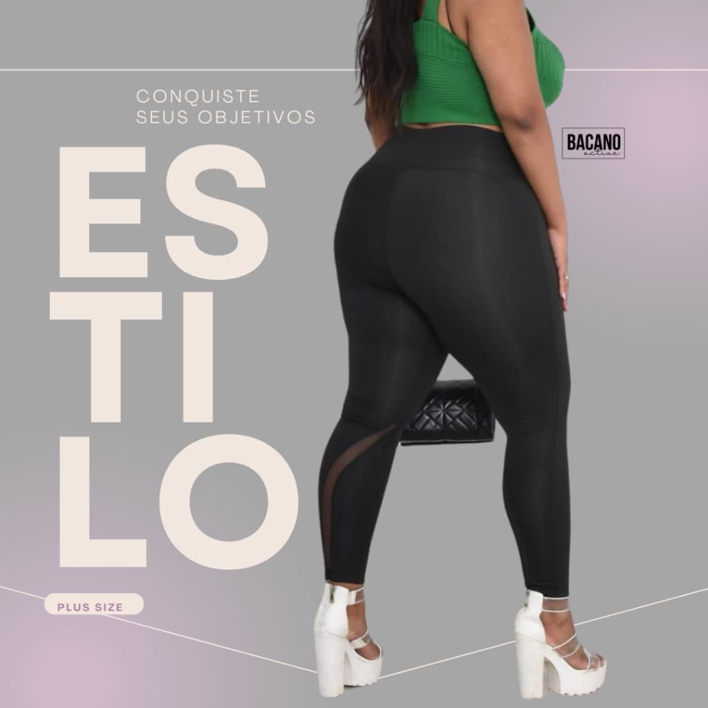 Leggings femenina pluz size BACANO active detalhes de tule para um look super chick