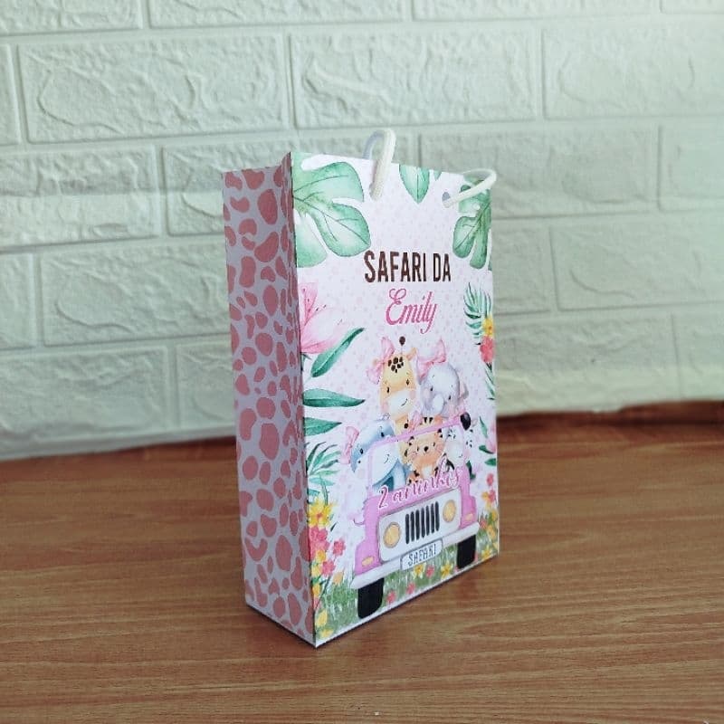 Sacolinha Personalizada Lembrancinha Safari Rosa Menina-Pegue e Monte