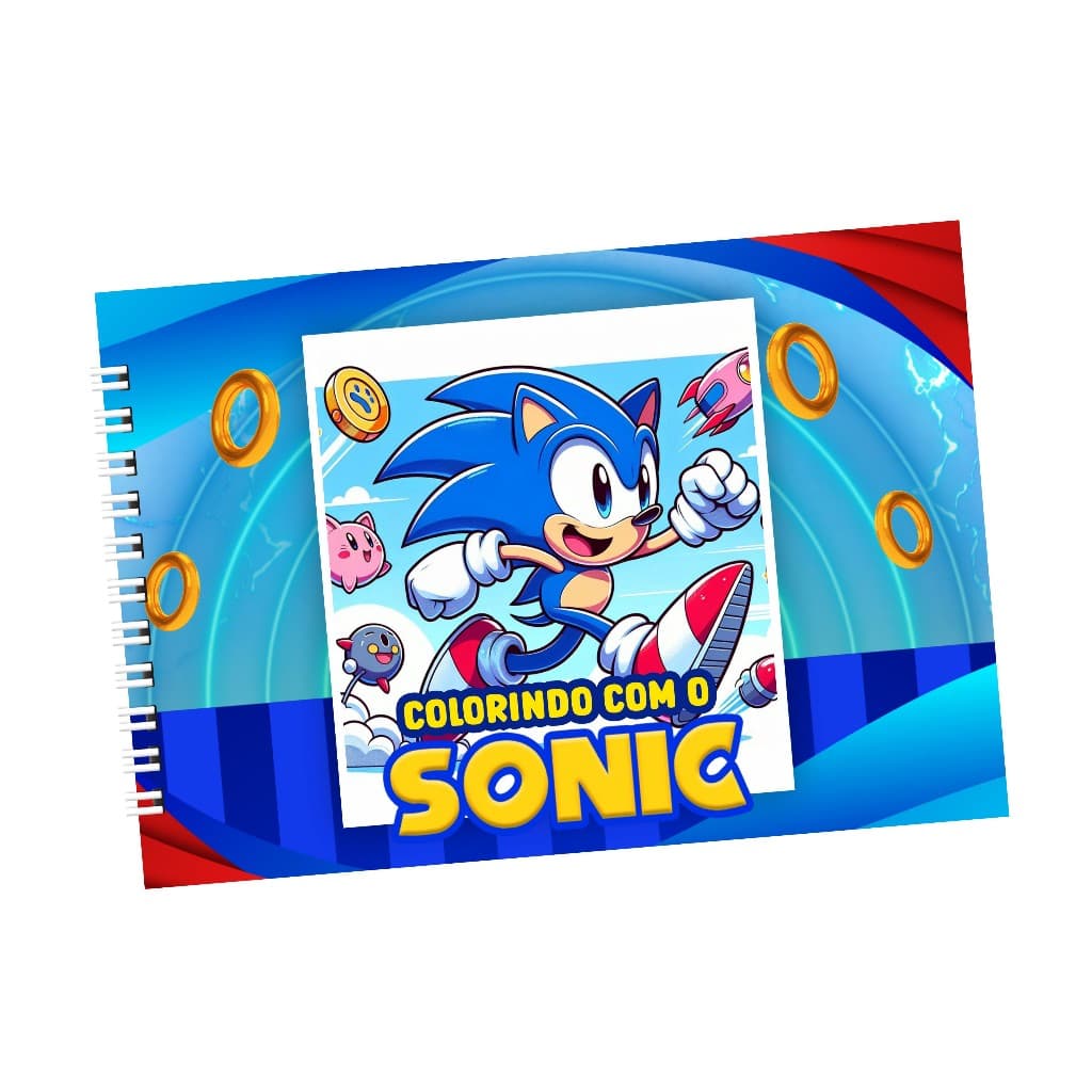 Livro de Colorir 15x21cm Sonic Capa Dura Folha 120g Caderno de Colorir