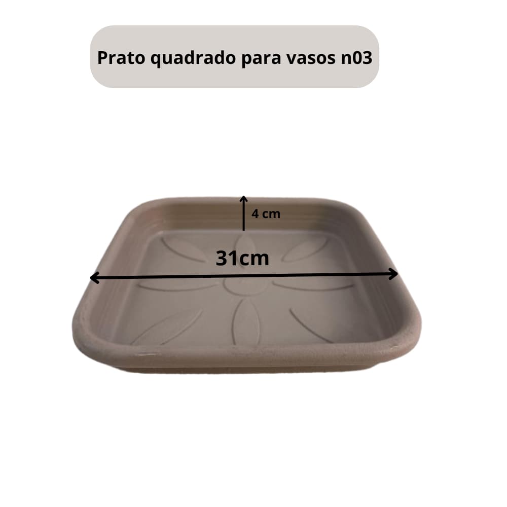 Prato para vaso de plantas quadrado 31 cm