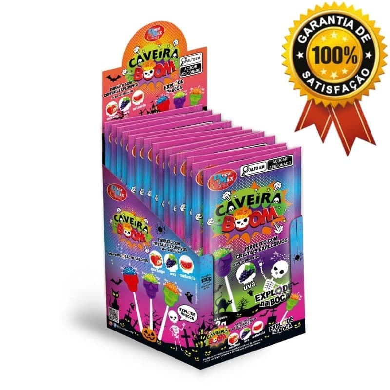 PIRULITO FORMATO CAVEIRA EXPLODE NA BOCA 30UN × 12G - DOCE MIX CANDY