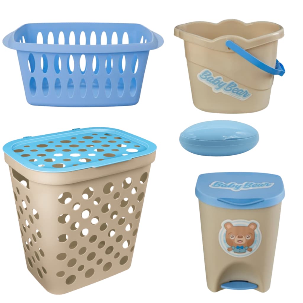 KIT CESTO ROUPAS QUARTO BEBÊ  USUAL BANHEIRA INFANTIL LIXEIRA SABONETEIRA BALDE ORGANIZADOR MULTIUSO