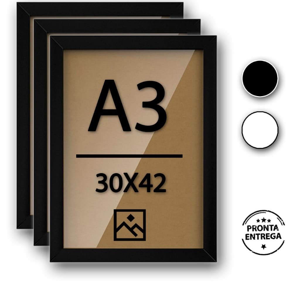 Kit 3 Quadro Moldura 30x42 cm A3 - POSTER - Vidro ou Acetato