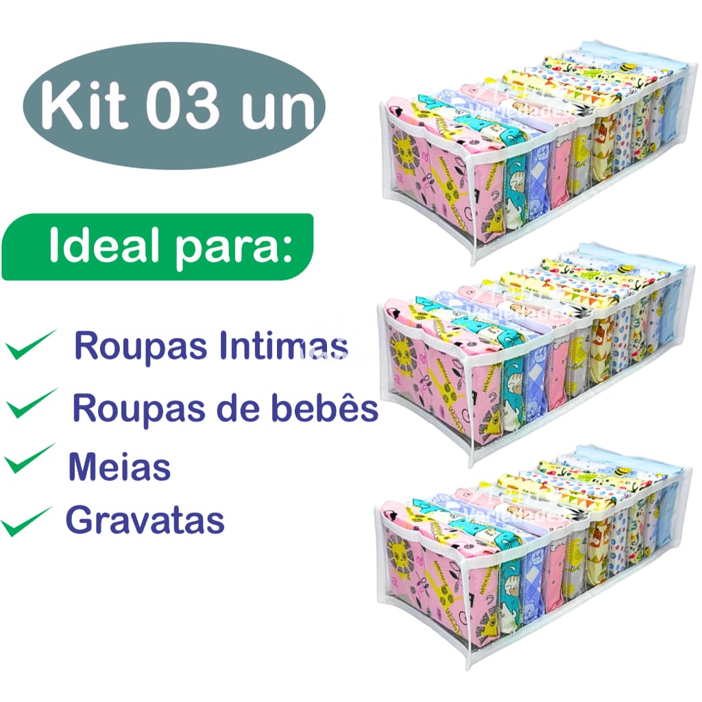 Colmeia Organizadora Gavetas Fraudas 10 Nichos Br- Kit 3 Un -