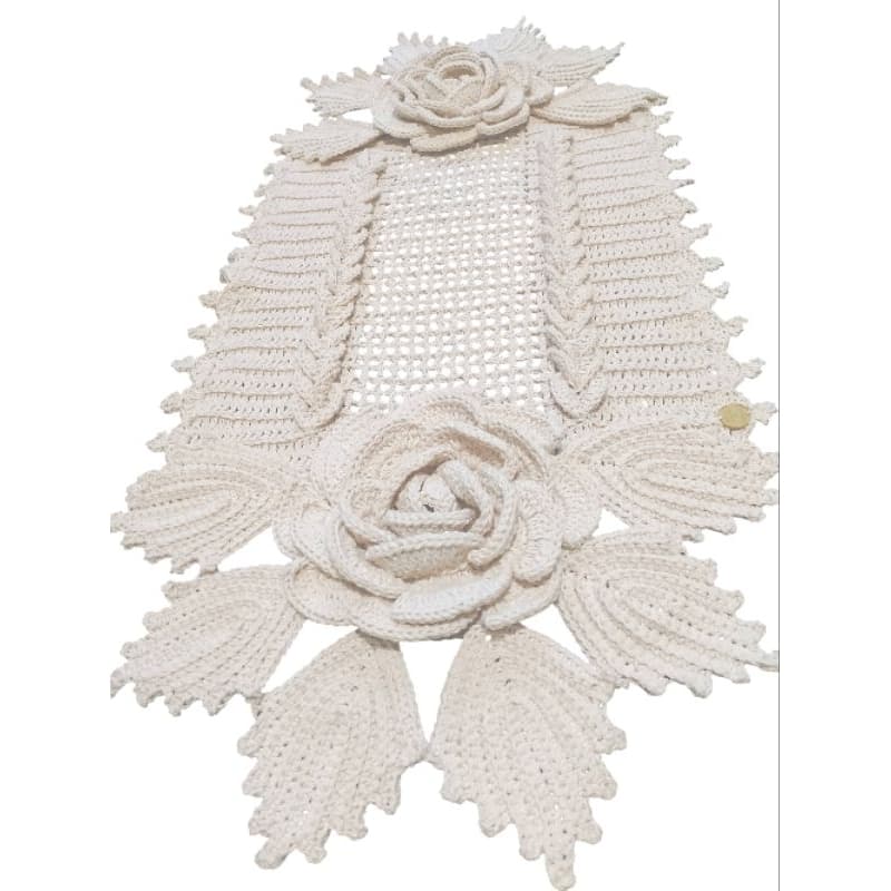 caminho /trilho de mesa de crochê 1.30m cru com Flor