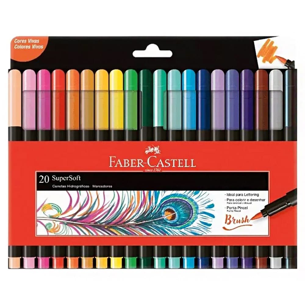 Canetinha SuperSoft Brush Pincel 20 Cores Faber-Castell