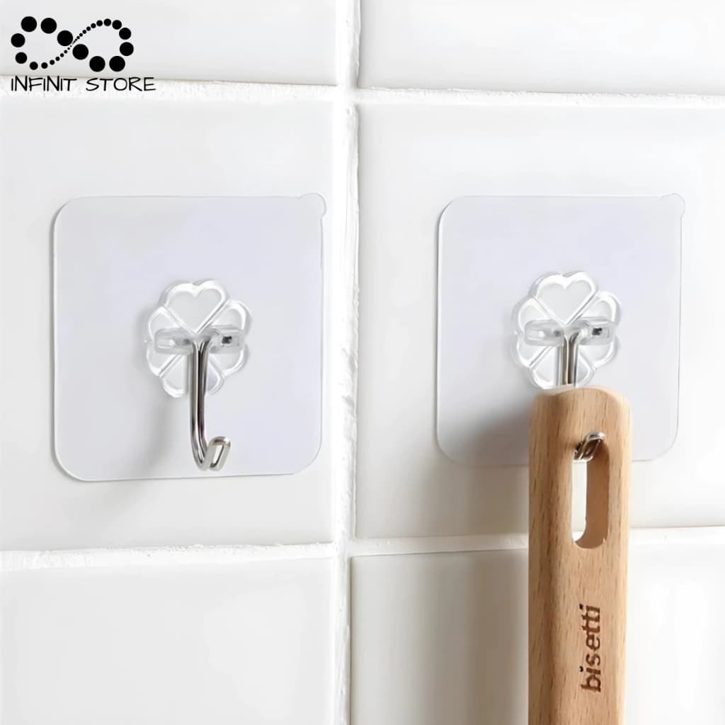 Kit 10-15 Ganchos Adesivos Prateado/Transparente Para Paredes De Cozinha, Banheiro, Quartos E Casa