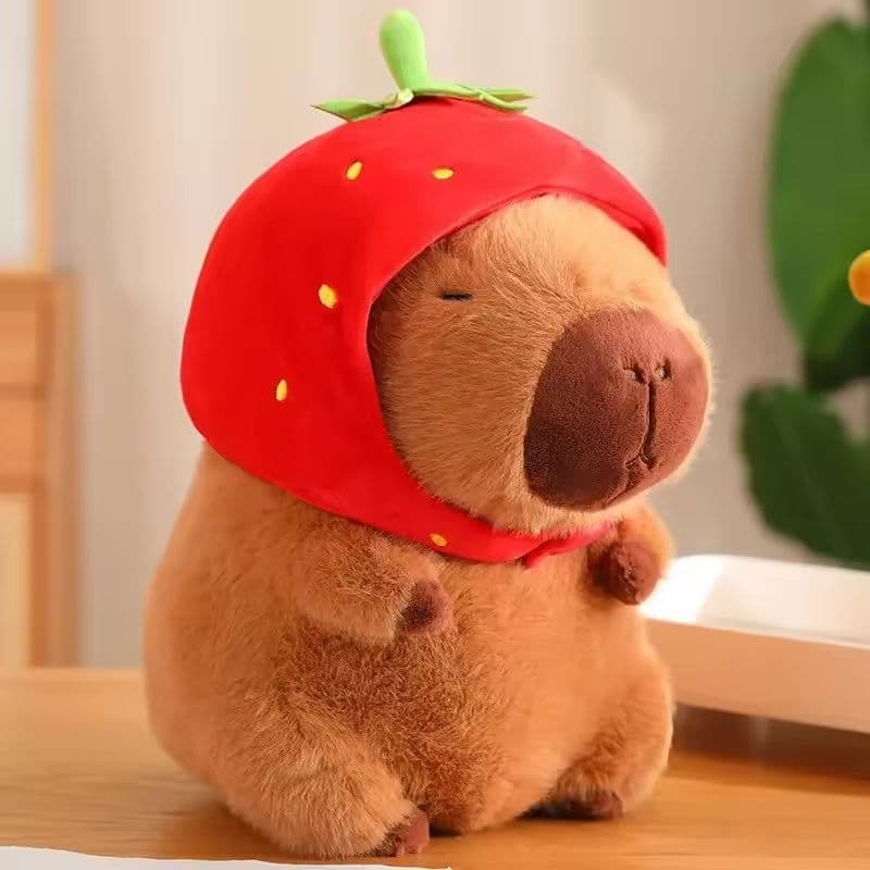 Capivara touca morango pelúcia TAMANHO GRANDE 35 Cm