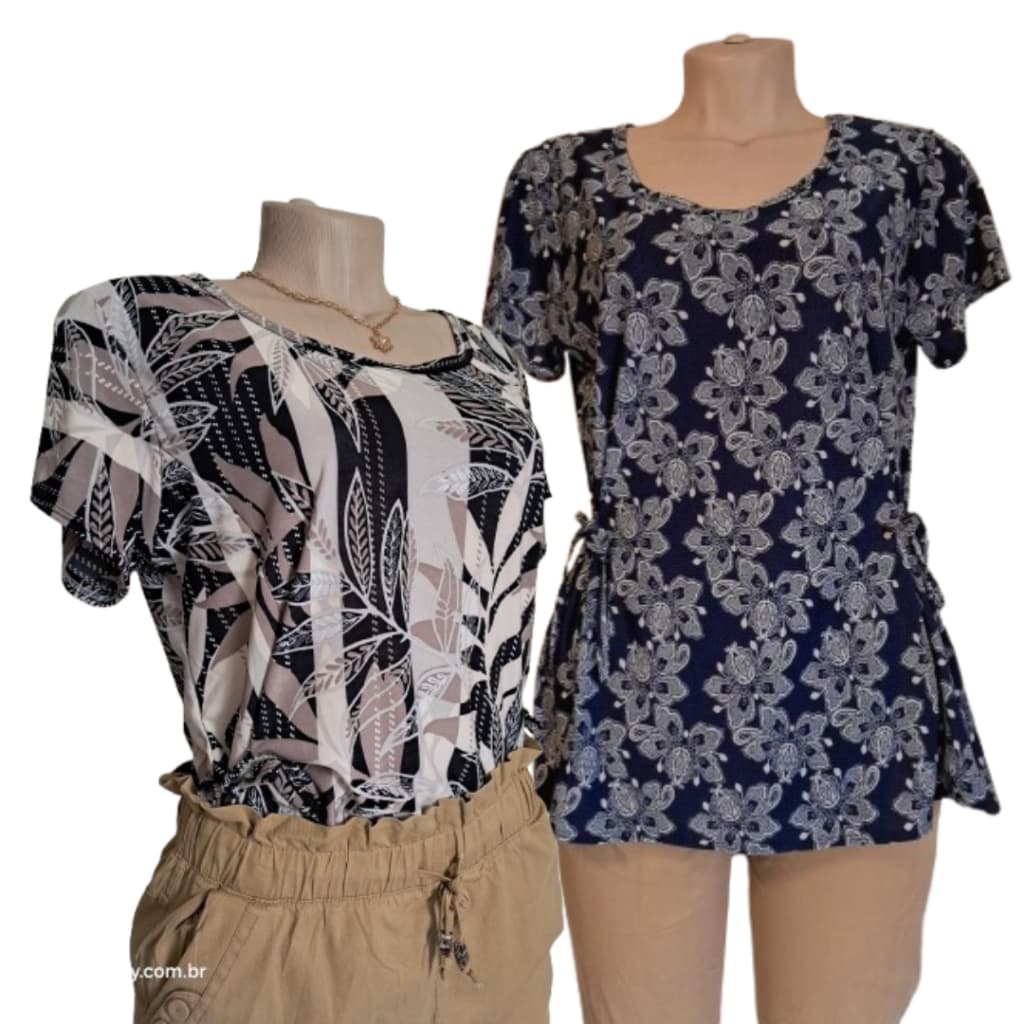 2 unidades Blusa Feminina malha fria Plus Size GG Estampas Sortidas