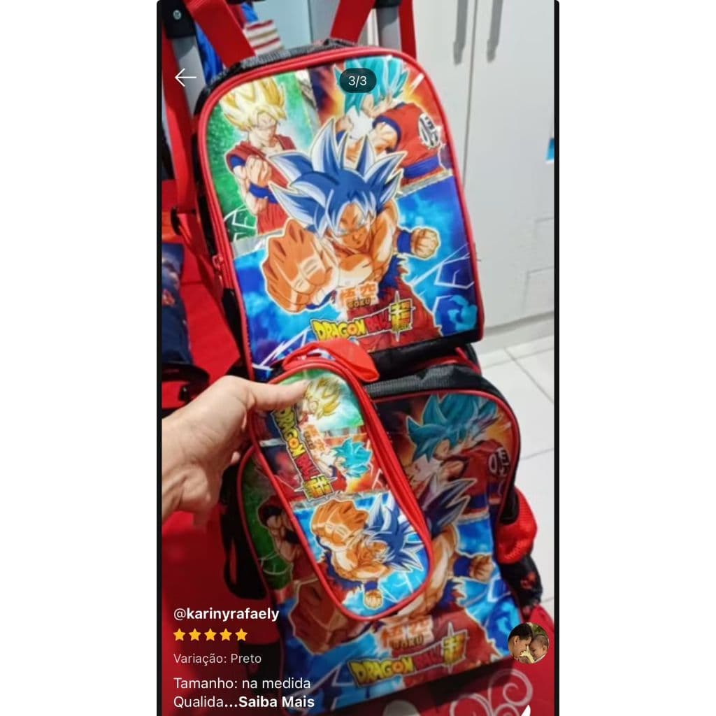 Kit Mochila Com Rodas Lancheira e Estojo dragon ball z bsb mochila goku de brasilia