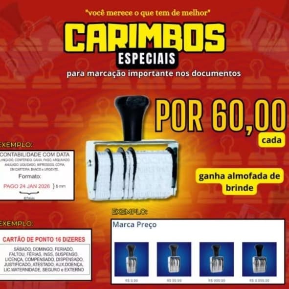 carimbo de preço com almofada de brinde
