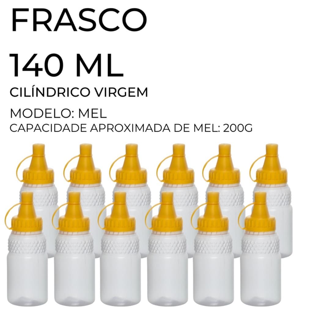 Kit 12 Un Frascos Bisnaga Para Mel C/ Tampa 140ml (200g)