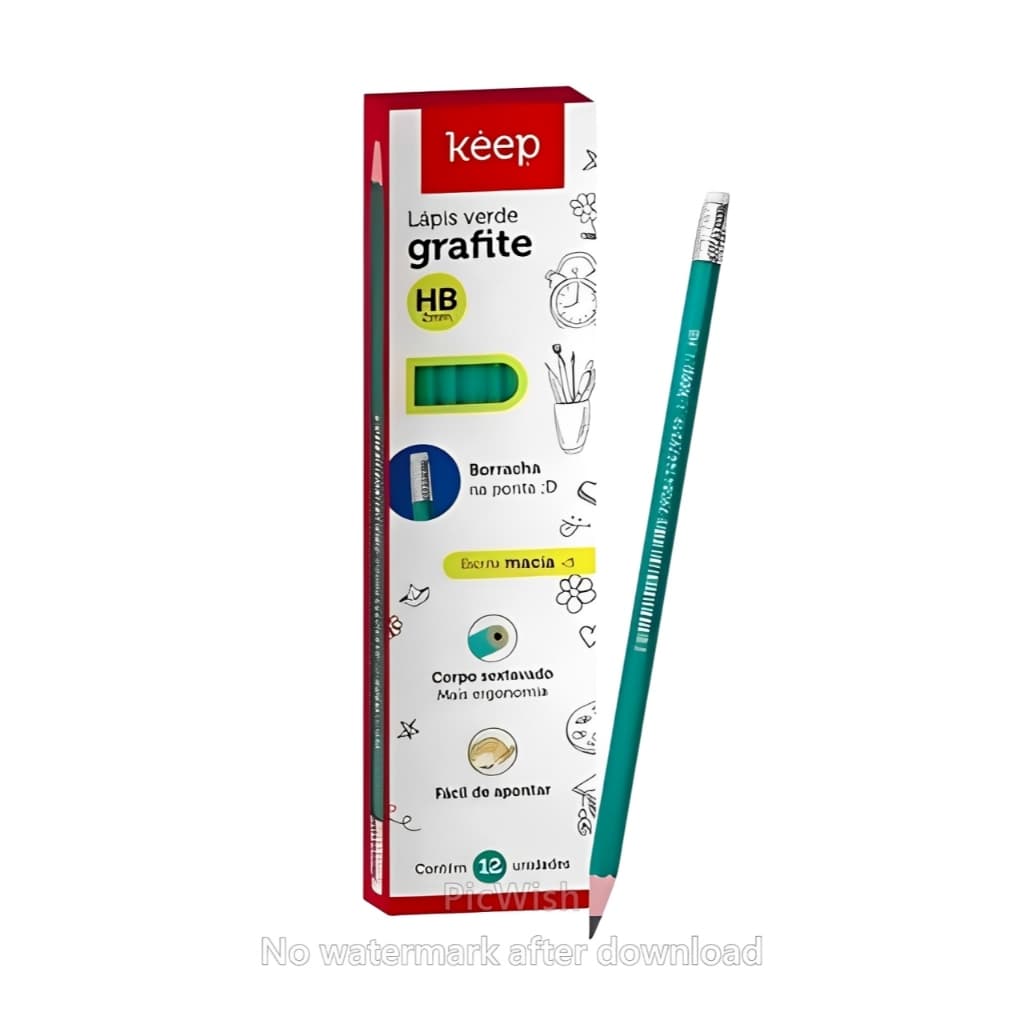 Lápis grafite - HB Verde com Borracha  cada caxia tem 12 Unidades - Keep Multilaser - lapis de escrever 01