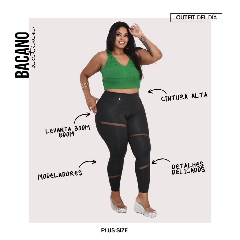 Legging  Pluz size casual com detalhe frontal em tule elegante e resistente/cintura alta /zero tranparecia