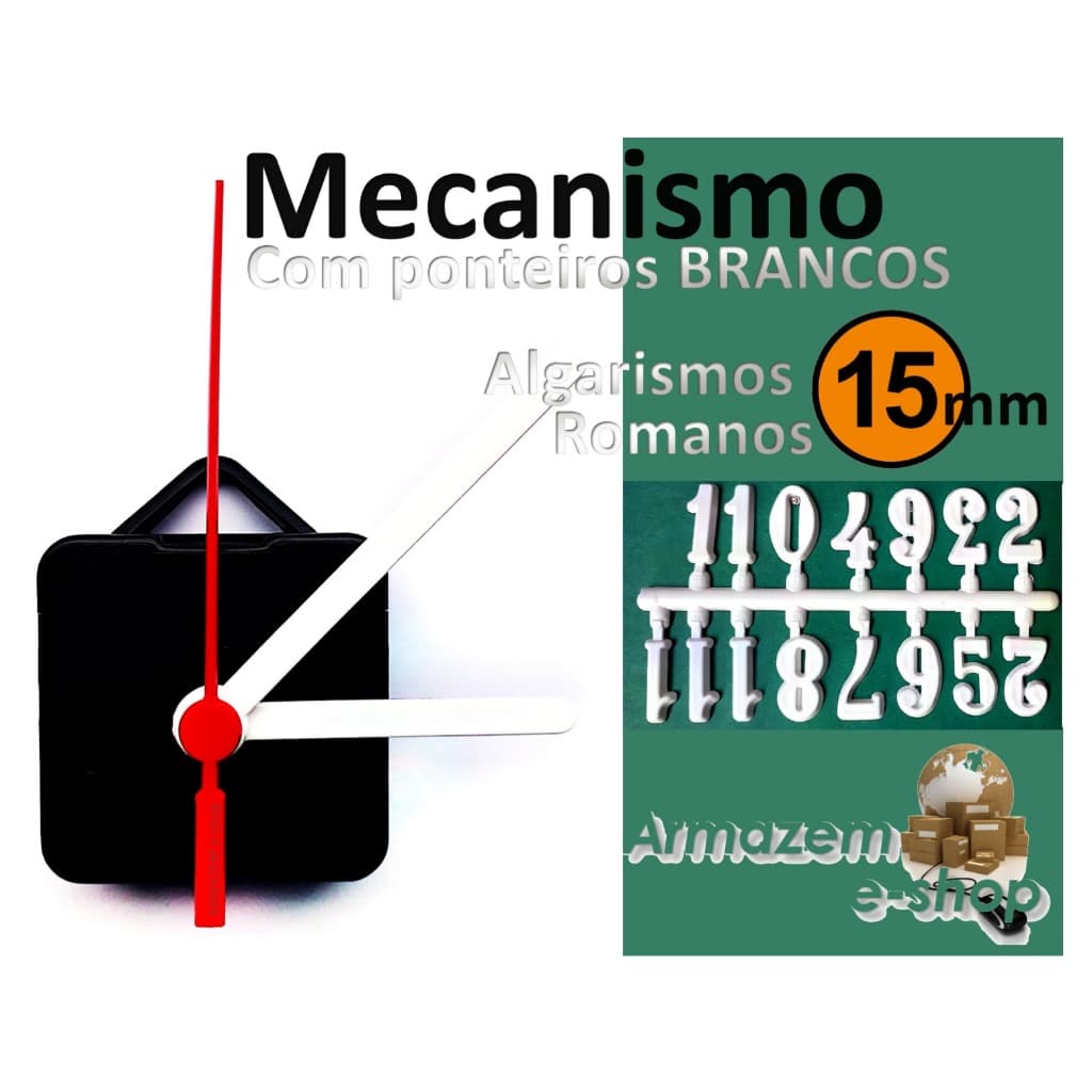 Mecanismo Para Relógio Quartz Eixo 13mm Completo C/ Ponteiro e numeros brancos