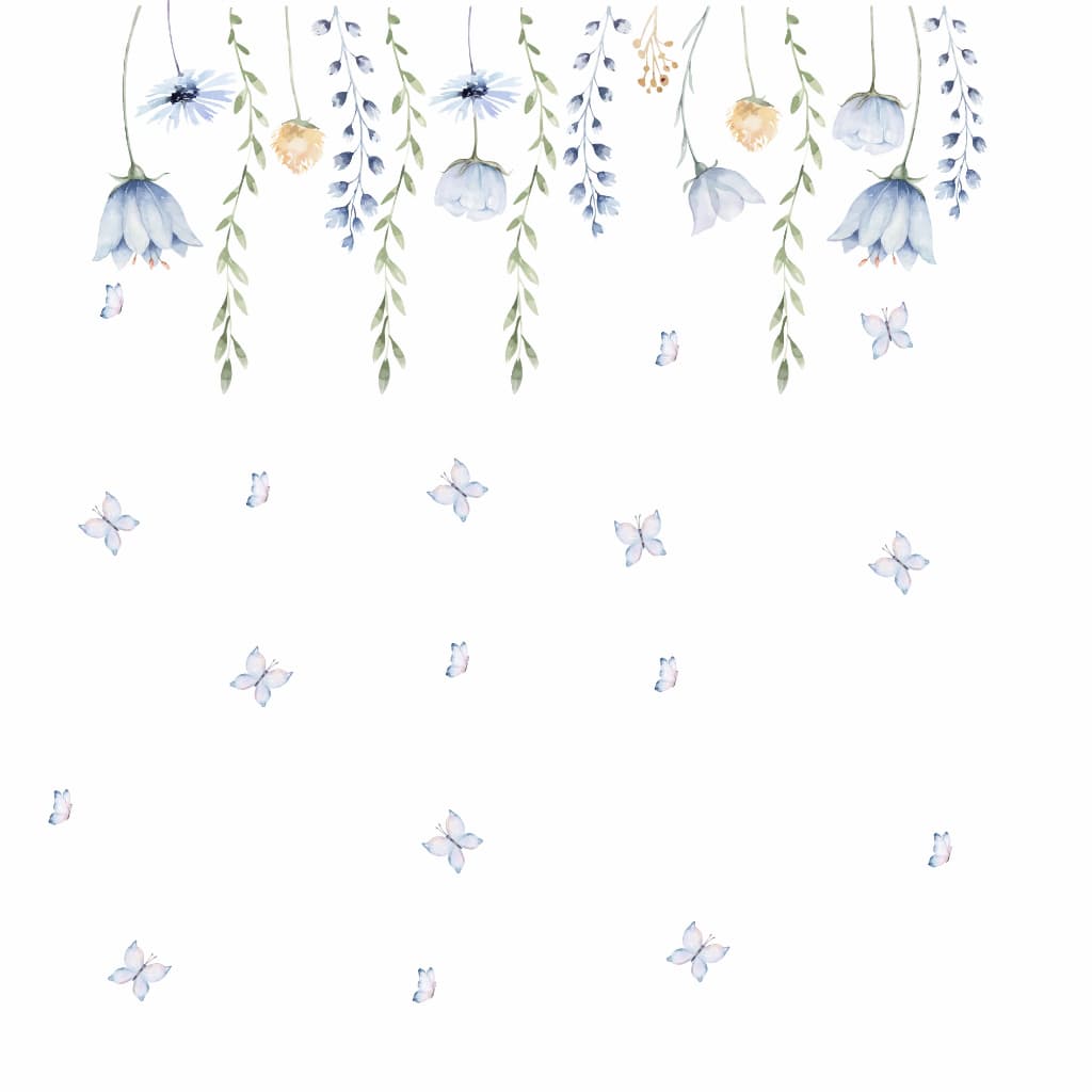 Adesivos De Parede Infantil Raminhos Floral Jardim Encantado Borboletas decoração Azul