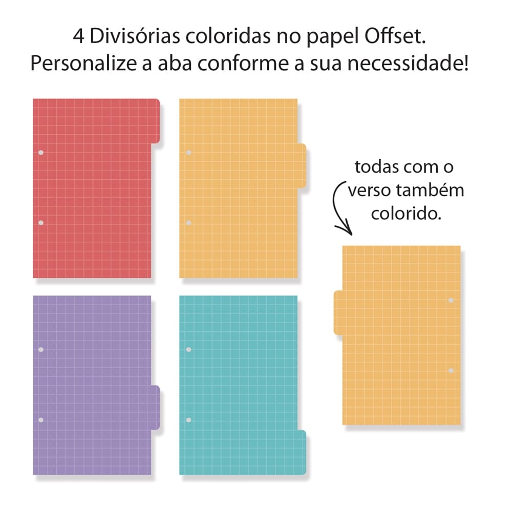 Refil Divisórias Kraft Coloridas Caderno argolado A5 Fina Ideia 250g