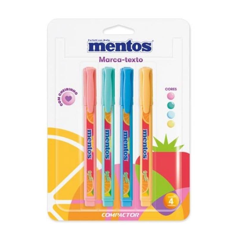 Caneta Marca Texto Destaq ou Mentos 4 Cores Compactor / Marca Texto Pastel / Marca Texto Neon