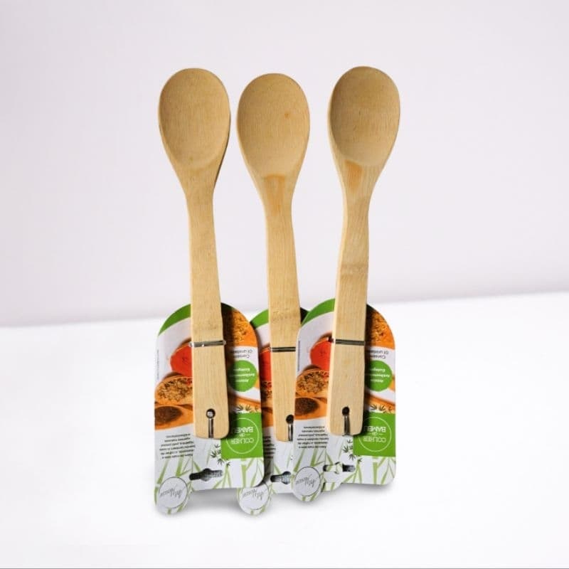 Kit 3 colher de Pau Bambu utensílios cozinha Multiuso Resistente