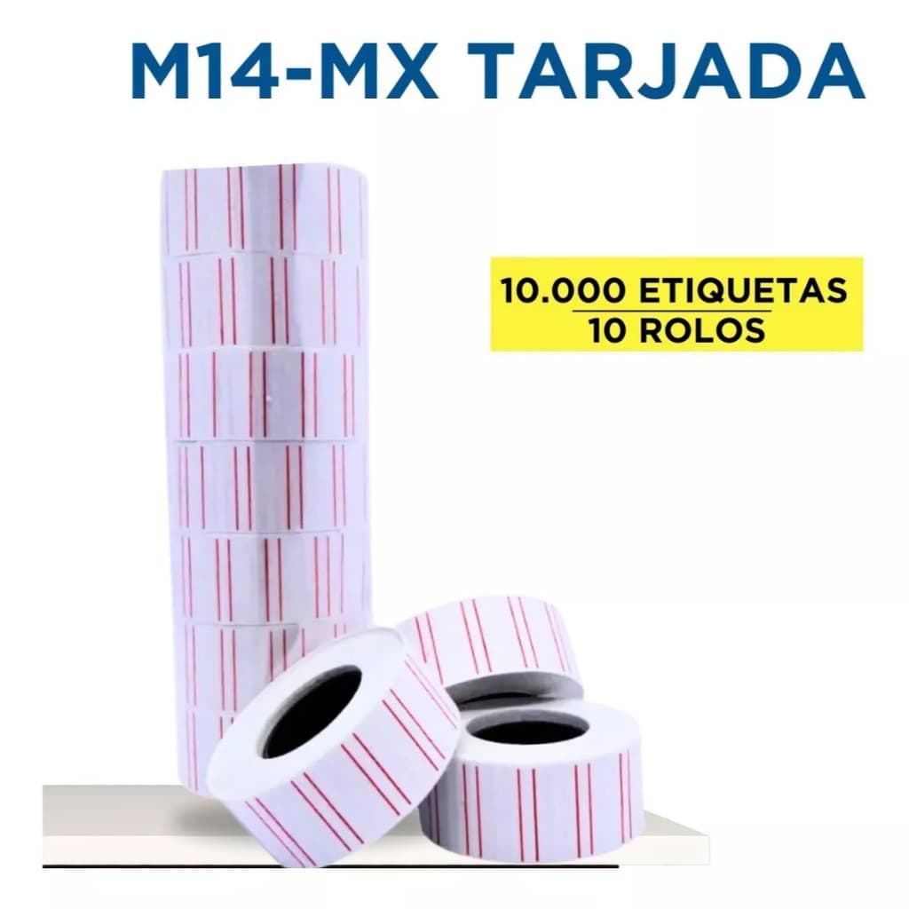 10 Rolos Etiqueta M-14 Tarjada Etiquetadora Fixxar Cor Branco