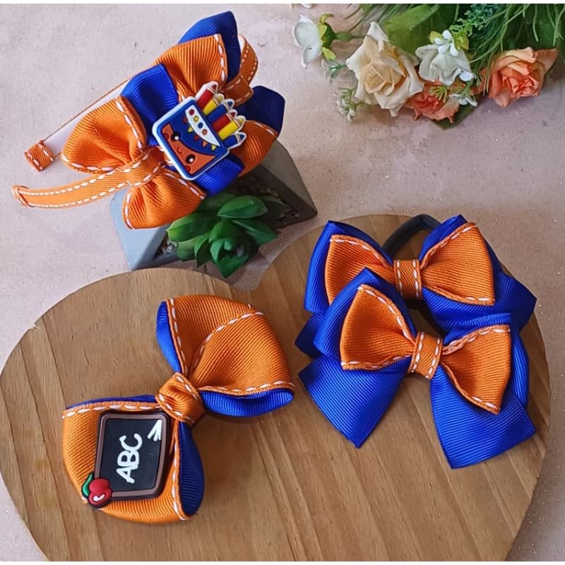 kit de laço escolar azul e laranja volta às aulas